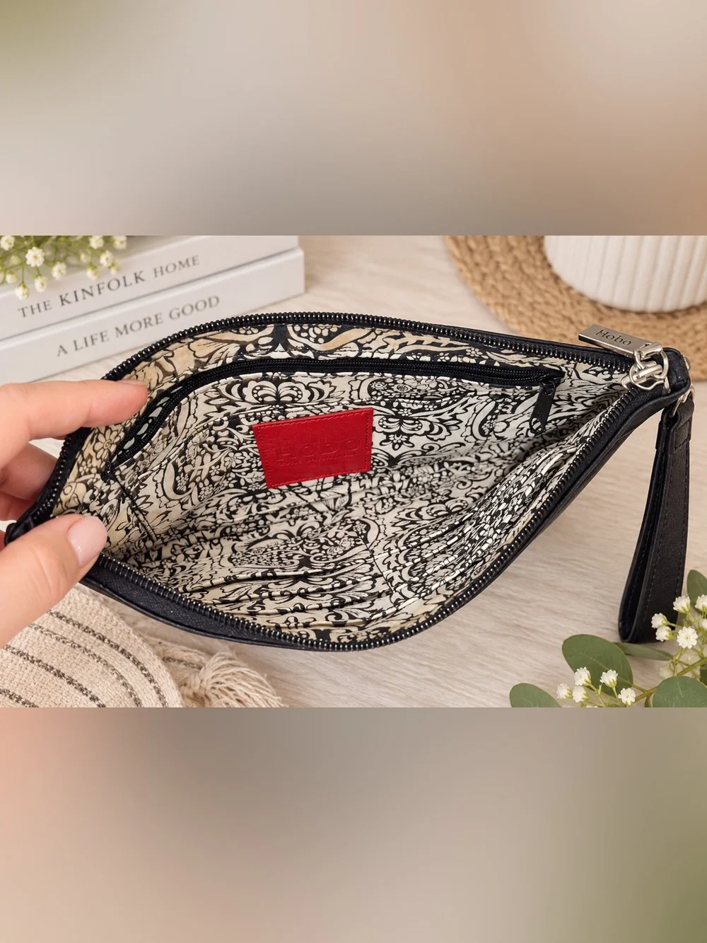 HOBO The Original Black Leather Wristlet Clutch Organizer